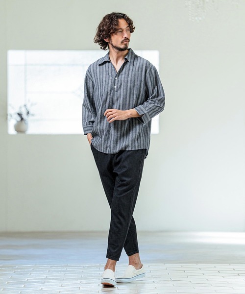 Magine（マージン）の「ms6418- Gauze Touch Stripe Skipper Polo Seven Sleeve Shirt 七分袖スキッパーポロシャツ(MGN-261-021)（ポロシャツ・メンズ・ホワイト/ネイビー/ブラック・48/46/44）」の14枚目の写真
