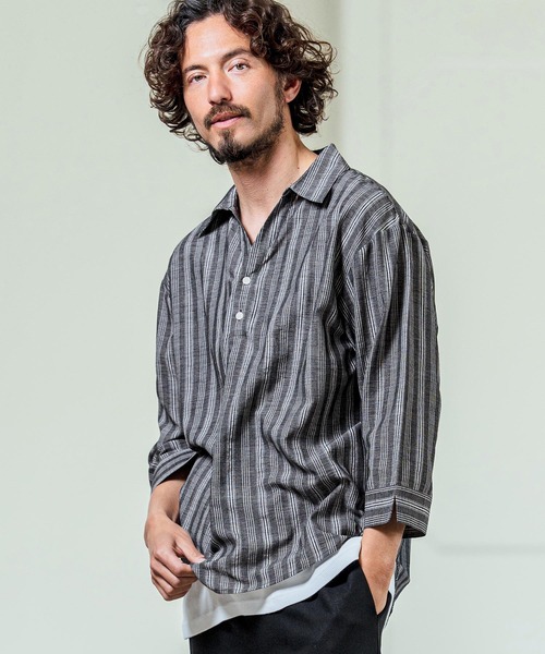 Magine（マージン）の「ms6418- Gauze Touch Stripe Skipper Polo Seven Sleeve Shirt 七分袖スキッパーポロシャツ(MGN-261-021)（ポロシャツ・メンズ・ホワイト/ネイビー/ブラック・48/46/44）」の15枚目の写真
