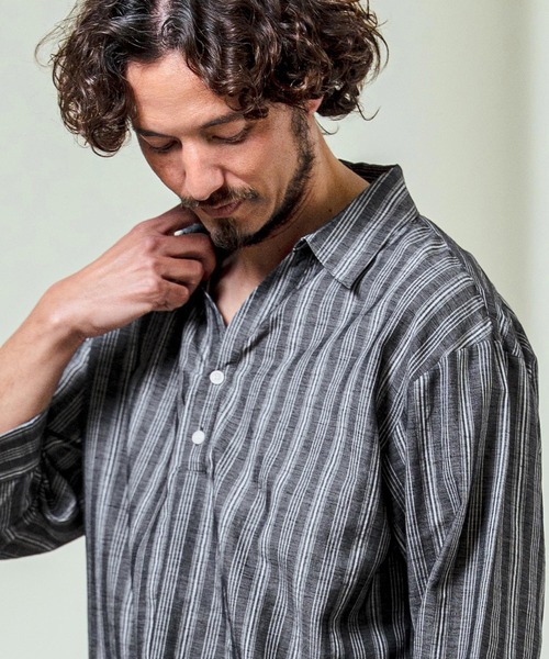 Magine（マージン）の「ms6418- Gauze Touch Stripe Skipper Polo Seven Sleeve Shirt 七分袖スキッパーポロシャツ(MGN-261-021)（ポロシャツ・メンズ・ホワイト/ネイビー/ブラック・48/46/44）」の16枚目の写真