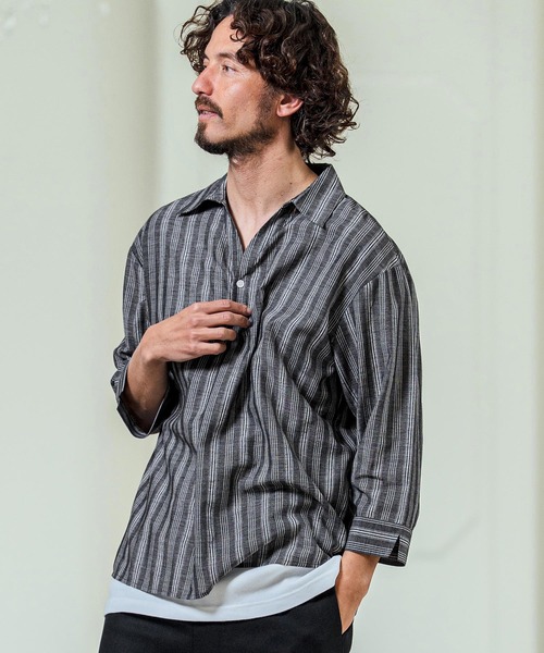 Magine（マージン）の「ms6418- Gauze Touch Stripe Skipper Polo Seven Sleeve Shirt 七分袖スキッパーポロシャツ(MGN-261-021)（ポロシャツ・メンズ・ホワイト/ネイビー/ブラック・48/46/44）」の17枚目の写真
