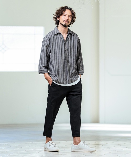 Magine（マージン）の「ms6418- Gauze Touch Stripe Skipper Polo Seven Sleeve Shirt 七分袖スキッパーポロシャツ(MGN-261-021)（ポロシャツ・メンズ・ホワイト/ネイビー/ブラック・48/46/44）」の19枚目の写真