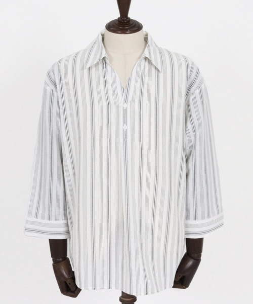 Magine（マージン）の「ms6418- Gauze Touch Stripe Skipper Polo Seven Sleeve Shirt 七分袖スキッパーポロシャツ(MGN-261-021)（ポロシャツ・メンズ・ホワイト/ネイビー/ブラック・48/46/44）」の21枚目の写真