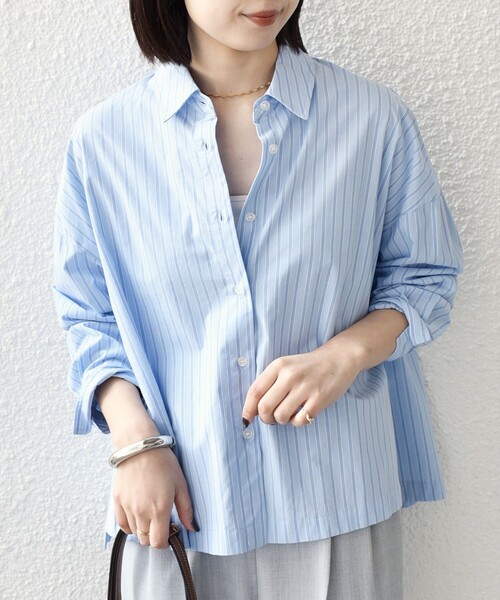 SHIPS Colors（シップス カラーズ）の「SHIPS Colors:〈手洗い可能〉カラー ストライプ クロップド シャツ（シャツ/ブラウス・レディース・ライトブルー/ピンク・ONE SIZE）」の13枚目の写真