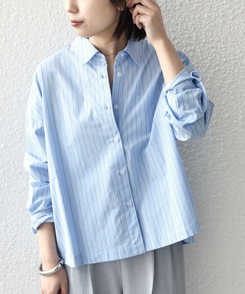 SHIPS Colors（シップス カラーズ）の「SHIPS Colors:〈手洗い可能〉カラー ストライプ クロップド シャツ（シャツ/ブラウス・レディース・ライトブルー/ピンク・ONE SIZE）」の14枚目の写真