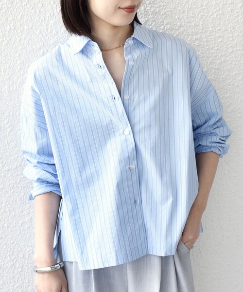 SHIPS Colors（シップス カラーズ）の「SHIPS Colors:〈手洗い可能〉カラー ストライプ クロップド シャツ（シャツ/ブラウス・レディース・ライトブルー/ピンク・ONE SIZE）」の15枚目の写真