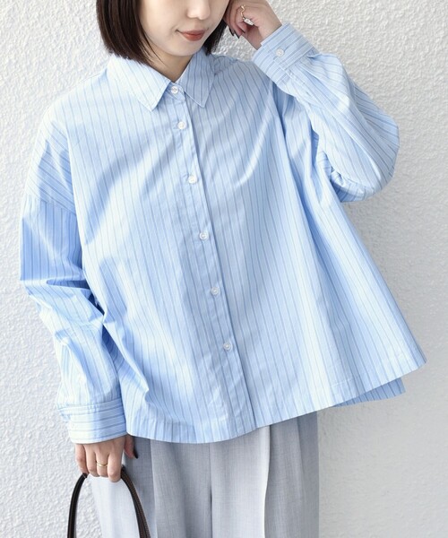 Midorikawa 18aw ラメドットクロップドシャツ SHIPS Colors:〈手洗い可能〉カラー ストライプ クロップド シャツ