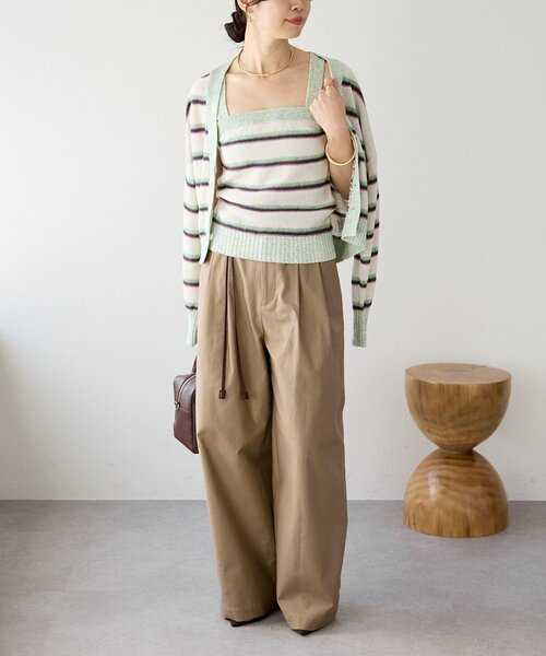 RIVE DROITE（リヴドロワ）の「予約【アンサンブル着用可能】マルチボーダーニットキャミ（キャミソール・レディース・ホワイト系その他/ブラウン・FREE）」の3枚目の写真