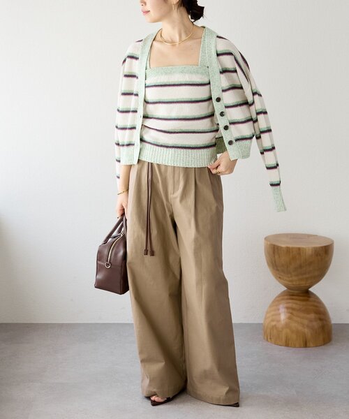 RIVE DROITE（リヴドロワ）の「予約【アンサンブル着用可能】マルチボーダーニットキャミ（キャミソール・レディース・ホワイト系その他/ブラウン・FREE）」の4枚目の写真