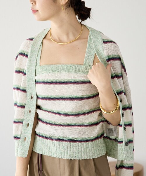 RIVE DROITE（リヴドロワ）の「予約【アンサンブル着用可能】マルチボーダーニットキャミ（キャミソール・レディース・ホワイト系その他/ブラウン・FREE）」の6枚目の写真