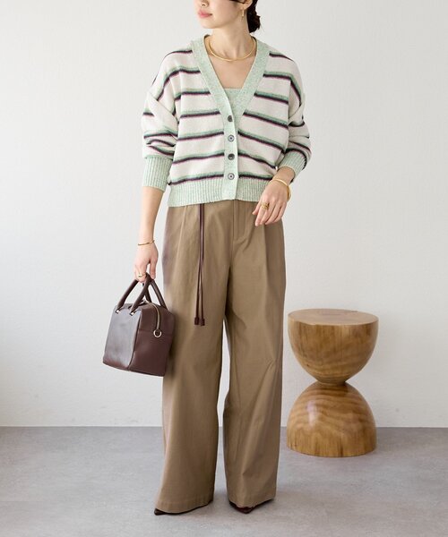 RIVE DROITE（リヴドロワ）の「予約【アンサンブル着用可能】マルチボーダーニットキャミ（キャミソール・レディース・ホワイト系その他/ブラウン・FREE）」の8枚目の写真