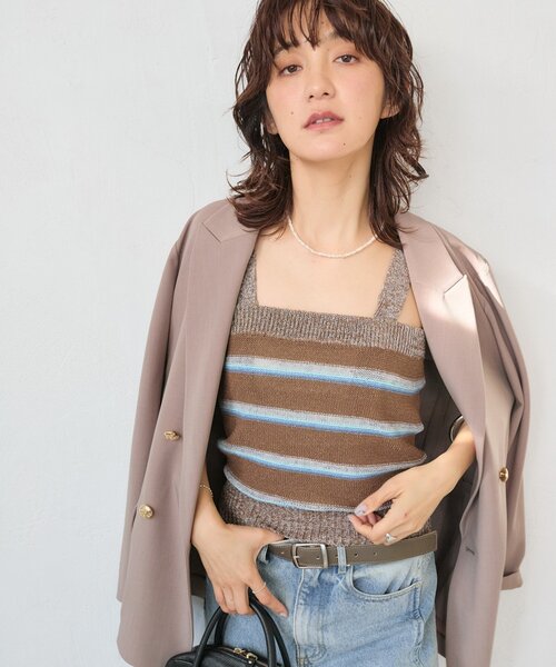 RIVE DROITE（リヴドロワ）の「予約【アンサンブル着用可能】マルチボーダーニットキャミ（キャミソール・レディース・ホワイト系その他/ブラウン・FREE）」の22枚目の写真