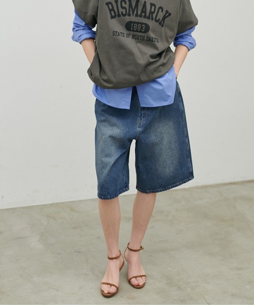LARUTA（ラルータ）の「【LARUTA】デニムタックハーフパンツ（デニムパンツ・レディース・ブルー/グレー・FREE）」の4枚目の写真