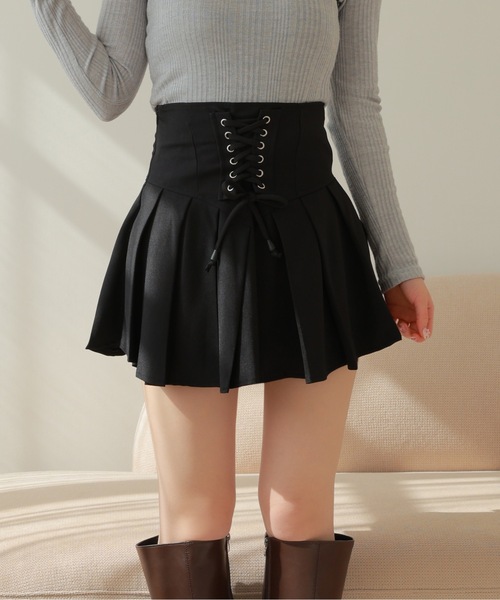 M DOLLY(エムドリー)の「lace up high waist carina skirt/レースアップハイウエストカリナスカート(スカート・レディース・ブラック・S/M)」の1枚目の写真