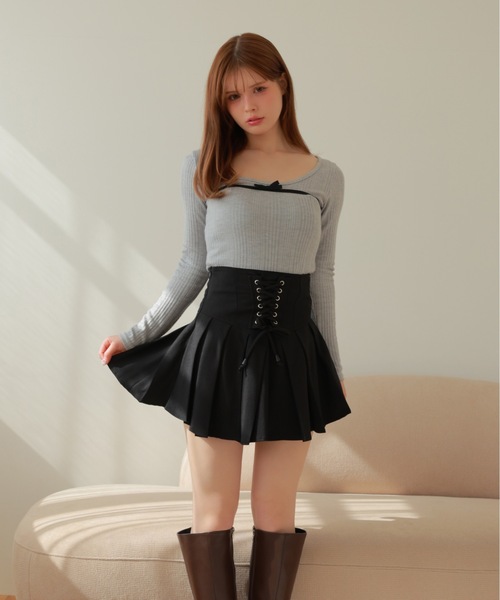 M DOLLY(エムドリー)の「lace up high waist carina skirt/レースアップハイウエストカリナスカート(スカート・レディース・ブラック・S/M)」の8枚目の写真
