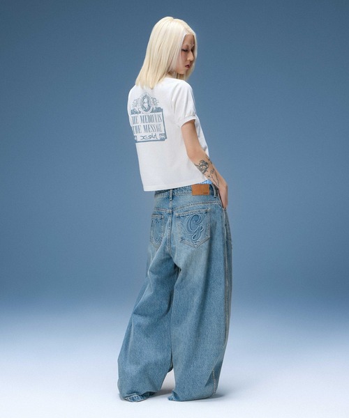 X-girl(エックスガール)の「DISTRESSED BAGGY DENIM PANTS(デニムパンツ・レディース・ブラック/インディゴブルー・S/M/XS)」の6枚目の写真