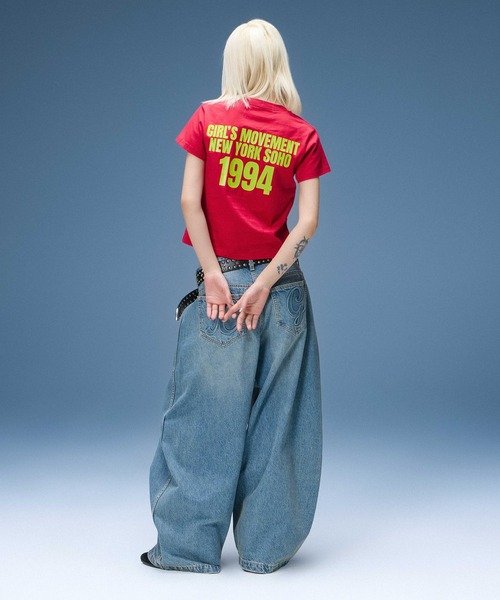 X-girl(エックスガール)の「DISTRESSED BAGGY DENIM PANTS(デニムパンツ・レディース・ブラック/インディゴブルー・S/M/XS)」の9枚目の写真