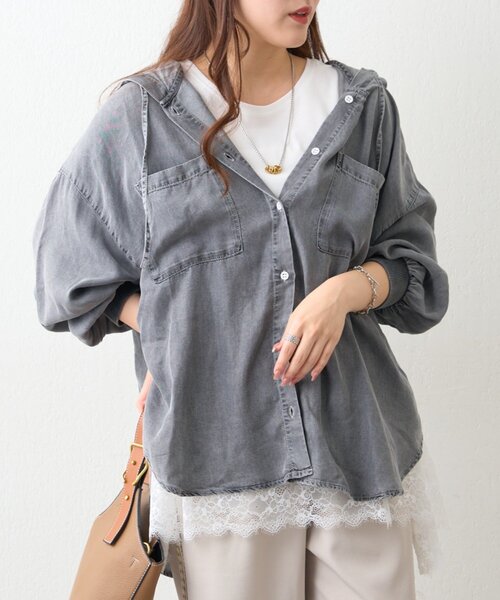 Remind me and forever(リマインドミーアンドフォーエバー)の「【プチプラ/即着映え!】裾レースノースリプルオーバー(シャツ/ブラウス・レディース・アイボリー/ブラック・FREE)」の12枚目の写真