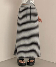 ボーダー Aライン ロングスカート