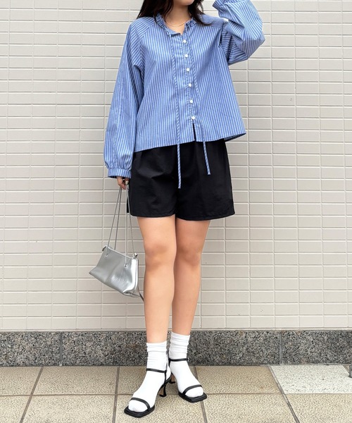 ISOOK（アイスー）の「【ISOOK / アイスー】フリルネックストライプブラウス / 柄シャツ 長袖 春服 春トップス ボタン ブルー ホワイト ZOZOTOWN限定（シャツ/ブラウス・レディース・ブルー/ホワイト・FREE）」の10枚目の写真