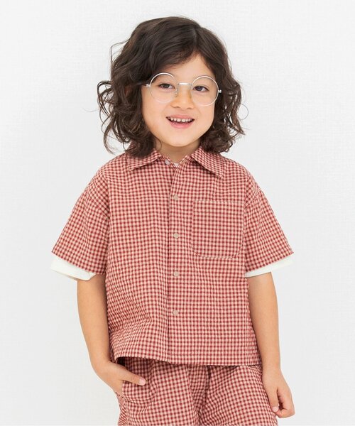 BREEZE(ブリーズ)の「【リンク】ギンガムチェックシャツ(シャツ/ブラウス・キッズ・レッド/ブラック・140/130/120/110/100/90/80)」の1枚目の写真