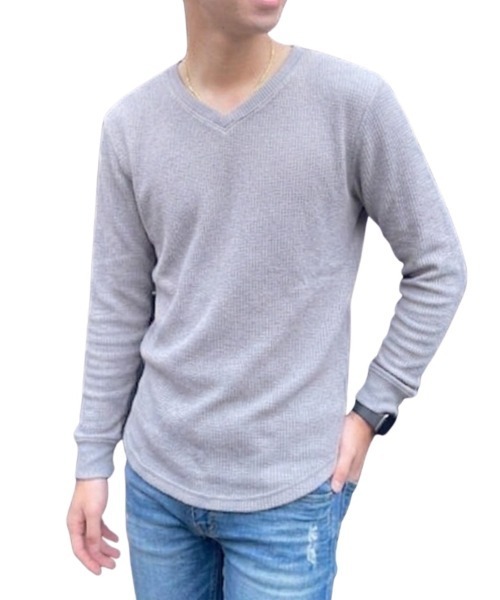 COOK JEANS(クックジーンズ)の「ワッフルV/NロンT(Tシャツ/カットソー・メンズ・グレー/ブラック・LARGE/X-LARGE)」の2枚目の写真