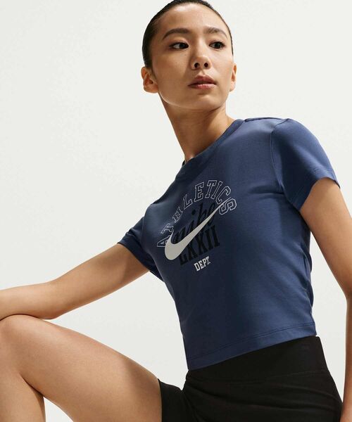 NIKE(ナイキ)の「ナイキ スポーツウェア チル ニット ウィメンズ スリム クロップド Tシャツ / Nike Sportswear Chill Knit Women's Slim Cropped T-Shirt IR7841-461 Mystic Navy(Tシャツ/カットソー・レディース・ブルー系その他・M/XS/XL/S/L)」の10枚目の写真