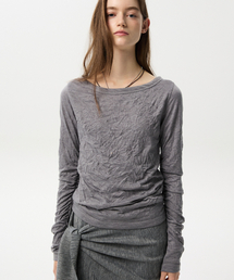 MIDNLOW（ミッドアンドロー）の「Crinkle Long Sleeve T-shirts (Grey)（Tシャツ/カットソー）」