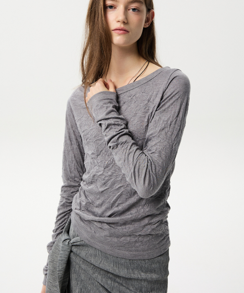 MIDNLOW(ミッドアンドロー)の「Crinkle Long Sleeve T-shirts (Grey)(Tシャツ/カットソー・レディース・その他・FREE)」の2枚目の写真