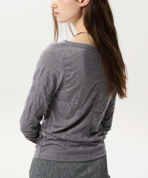 MIDNLOW(ミッドアンドロー)の「Crinkle Long Sleeve T-shirts (Grey)(Tシャツ/カットソー・レディース・その他・FREE)」の4枚目の写真