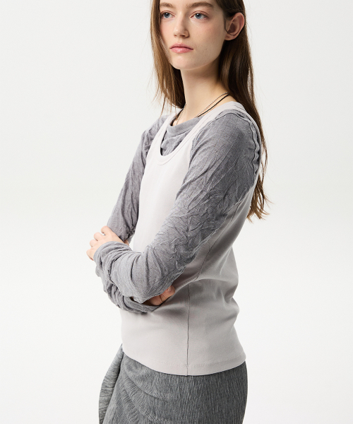 MIDNLOW(ミッドアンドロー)の「Crinkle Long Sleeve T-shirts (Grey)(Tシャツ/カットソー・レディース・その他・FREE)」の5枚目の写真