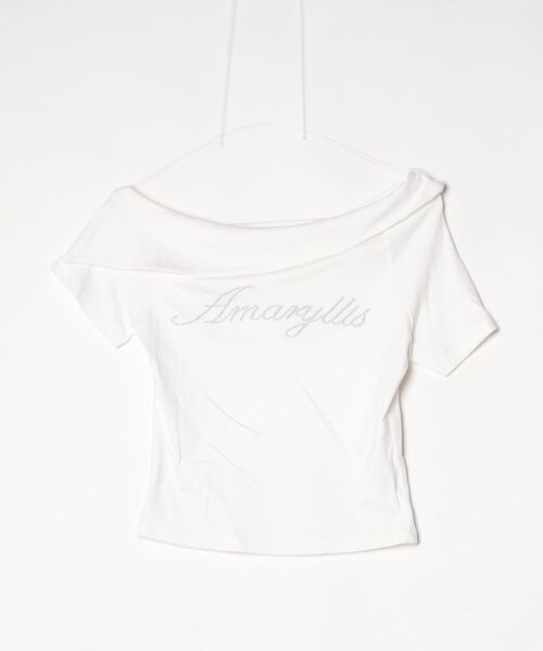 .KOM(ドットコム)の「A'GEM/9 × .kom 『.KOM/ドットケーオーエム』ラインストーンロゴオフショルダートップス(Tシャツ/カットソー・レディース・ホワイト/ブラック・S)」の10枚目の写真