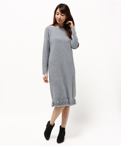 OUTLET（アウトレット）の「【WHO'S WHO gallery】SV裾フリンジニットロングOP（ワンピース・レディース・グレー/ブラウン/アイボリー・FREE）」の2枚目の写真