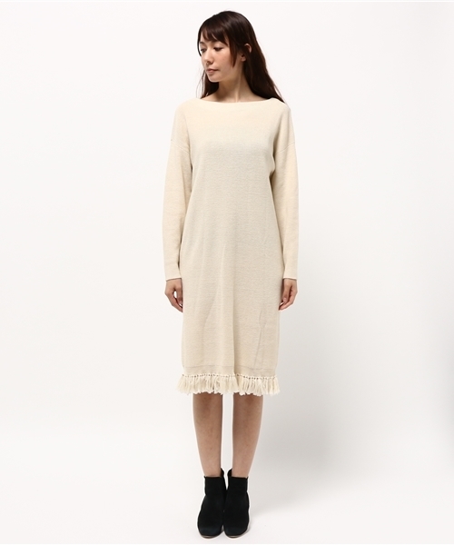 OUTLET（アウトレット）の「【WHO'S WHO gallery】SV裾フリンジニットロングOP（ワンピース・レディース・グレー/ブラウン/アイボリー・FREE）」の4枚目の写真