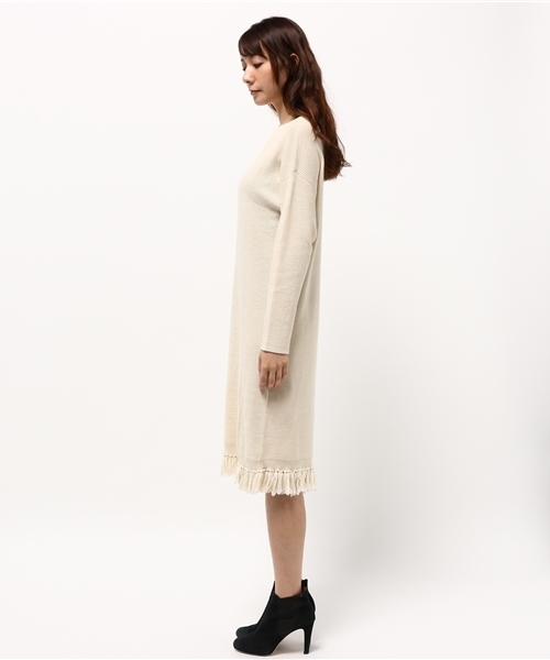 OUTLET（アウトレット）の「【WHO'S WHO gallery】SV裾フリンジニットロングOP（ワンピース・レディース・グレー/ブラウン/アイボリー・FREE）」の5枚目の写真