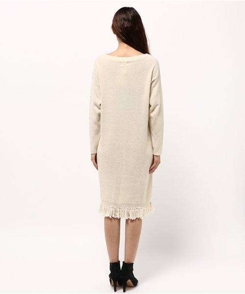 OUTLET（アウトレット）の「【WHO'S WHO gallery】SV裾フリンジニットロングOP（ワンピース・レディース・グレー/ブラウン/アイボリー・FREE）」の6枚目の写真
