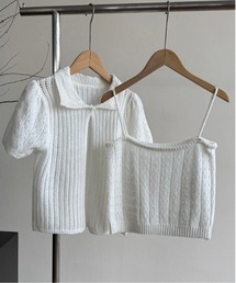 ＆soiree（アンドソワレ）の「ポロカラーリブニットアンサンブルトップス（アンサンブル）」