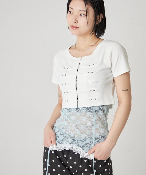 WHO'S WHO gallery(フーズフーギャラリー)の「【WEB限定サイズあり】ナポレオンショート半袖トップス(Tシャツ/カットソー・レディース・オフホワイト/ブラック/イエロー/ピンク・MEDIUM/SMALL)」の17枚目の写真