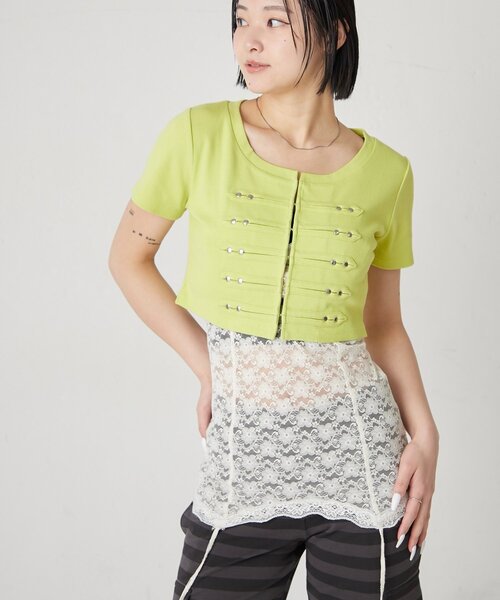 WHO'S WHO gallery(フーズフーギャラリー)の「【WEB限定サイズあり】ナポレオンショート半袖トップス(Tシャツ/カットソー・レディース・オフホワイト/ブラック/イエロー/ピンク・MEDIUM/SMALL)」の5枚目の写真
