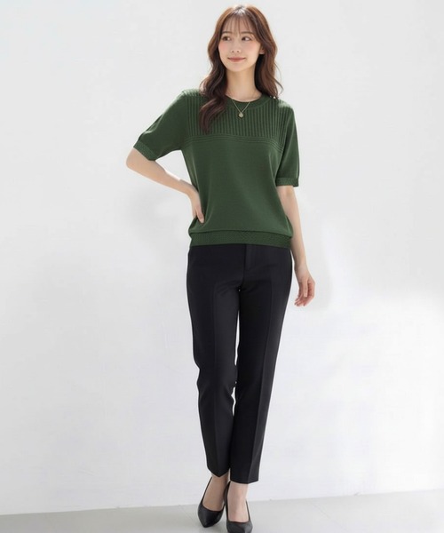 Cinderella(シンデレラ)の「ニット トップス 春 夏 レディース 半袖 Uネック ラウンドネック おしゃれ かわいい 秋 サマーニット 大きいサイズ 大きめ ゆったり カジュアル リブニット 黒 ブラック カーキ 緑 グリーン 白 ホワイト 袖あり シンプル 無地(ニット/セーター・レディース・ダークブラウン/ホワイト/ベージュ/ネイビー/カーキ/ダークグリーン/グレー/ブラック・XX-LARGE/LARGE/X-LARGE/MEDIUM)」の14枚目の写真