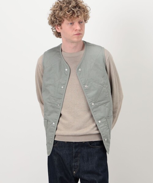 LAVENHAM(ラベンハム)の「LAVENHAM UNWADDED THORNHAM リネンコットン キルティングベスト(ベスト・メンズ・ライトグリーン/ブラック・M/L)」の13枚目の写真