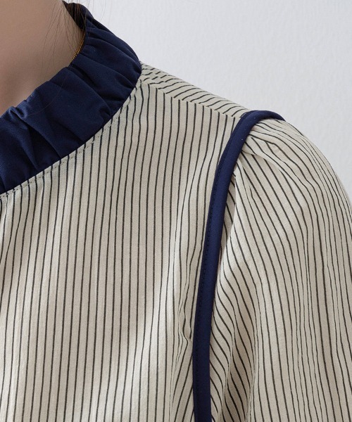 ReRe(リリ)の「ストライプ×配色デザインブラウス(シャツ/ブラウス・レディース・ベージュ・MEDIUM/LARGE/X-LARGE)」の7枚目の写真