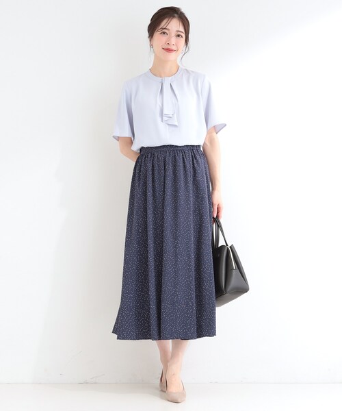 SHOO・LA・RUE（シューラルー）の「【UV/セットアップ可/S-LL】洗濯後しわになりにくい　ドット柄ギャザースカート（スカート・レディース・ネイビー系5/ホワイト系8・01/02/03/04）」の10枚目の写真