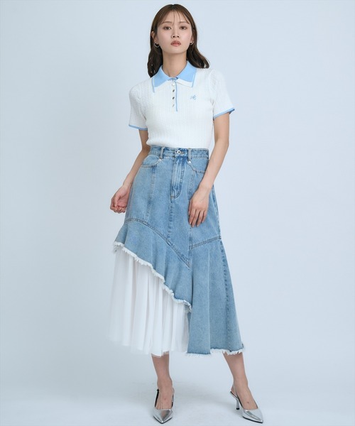 AND COUTURE(アンドクチュール)の「ダブルカラーケーブルポロニット(ニット/セーター・レディース・ピンク/ネイビー/イエロー/オフホワイト・FREE)」の7枚目の写真