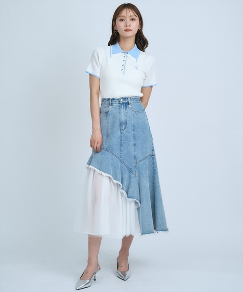 AND COUTURE(アンドクチュール)の「ダブルカラーケーブルポロニット(ニット/セーター・レディース・ピンク/ネイビー/イエロー/オフホワイト・FREE)」の8枚目の写真