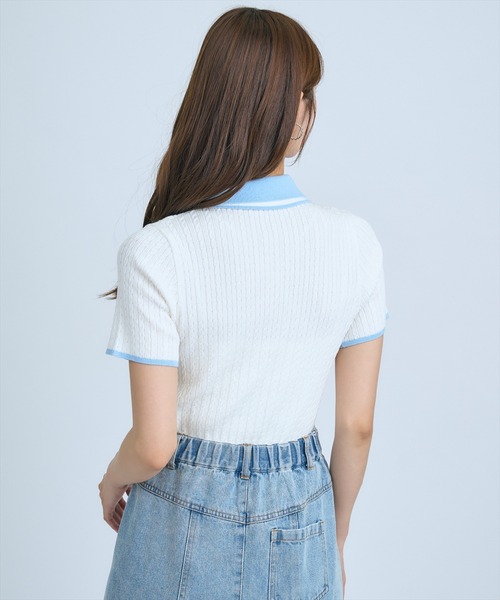 AND COUTURE(アンドクチュール)の「ダブルカラーケーブルポロニット(ニット/セーター・レディース・ピンク/ネイビー/イエロー/オフホワイト・FREE)」の11枚目の写真