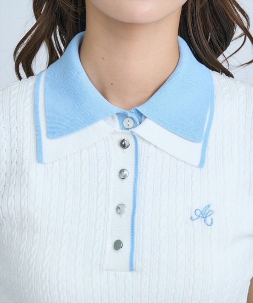 AND COUTURE(アンドクチュール)の「ダブルカラーケーブルポロニット(ニット/セーター・レディース・ピンク/ネイビー/イエロー/オフホワイト・FREE)」の12枚目の写真