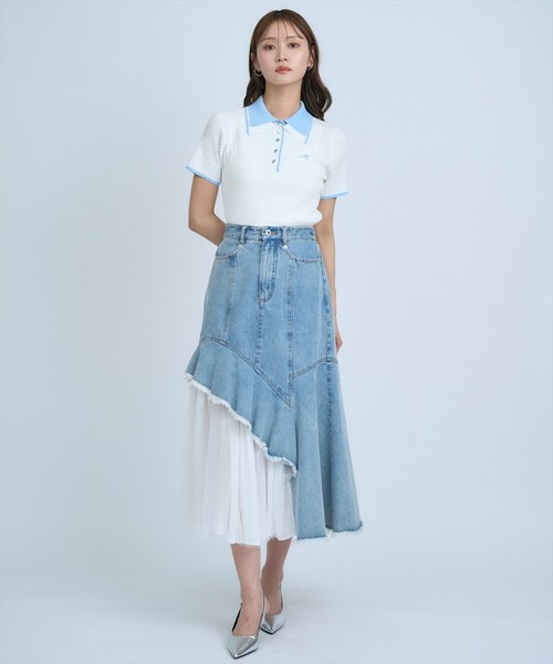 AND COUTURE(アンドクチュール)の「ダブルカラーケーブルポロニット(ニット/セーター・レディース・ピンク/ネイビー/イエロー/オフホワイト・FREE)」の17枚目の写真