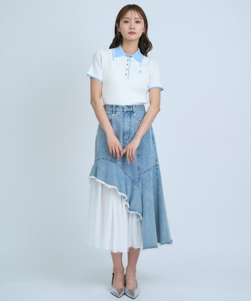 AND COUTURE(アンドクチュール)の「ダブルカラーケーブルポロニット(ニット/セーター・レディース・ピンク/ネイビー/イエロー/オフホワイト・FREE)」の18枚目の写真
