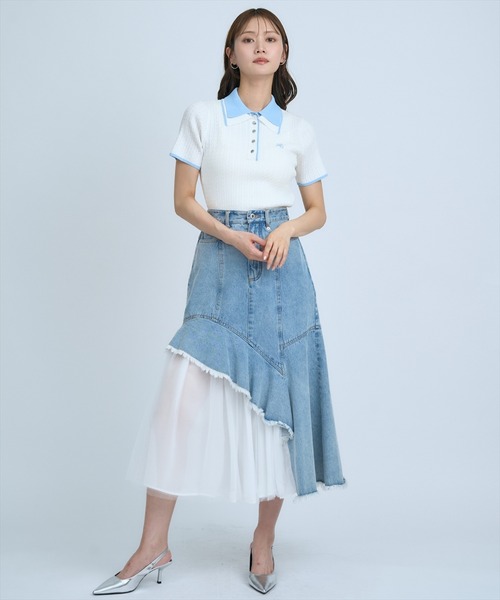 AND COUTURE(アンドクチュール)の「ダブルカラーケーブルポロニット(ニット/セーター・レディース・ピンク/ネイビー/イエロー/オフホワイト・FREE)」の19枚目の写真