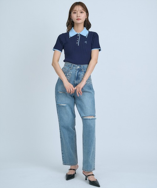 AND COUTURE(アンドクチュール)の「ダブルカラーケーブルポロニット(ニット/セーター・レディース・ピンク/ネイビー/イエロー/オフホワイト・FREE)」の21枚目の写真